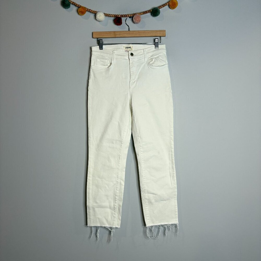 L'Agence white raw hem straight leg jeans